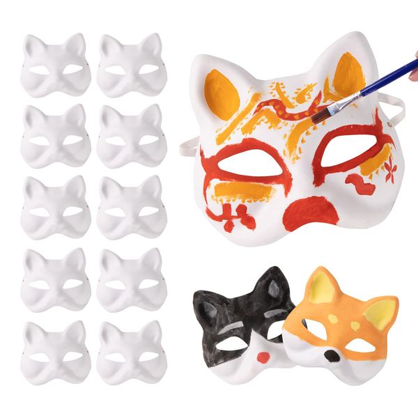 ENVIBELAR Cat Mask Therian Mask to Paint Paper Fox Mask Base for Animal Masquerade Kids Cosplay Party