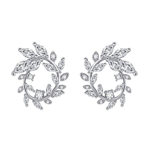 Silver Earrings for Women Olive Branch Earrings Cubic Zirconia Stud Earrings Rhinestone Earrings Bridal Earrings Wedding Earrings Leaf Earrings Flower Earrings