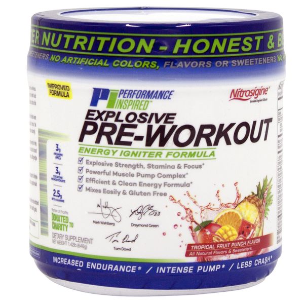 Performance Inspired Nutrition PreWorkout Powder - All Natural - G-Free & Vegan Formula - Contains Citrulline - Nitrosigine - Green Tea - Arginine - Beta Alanine - Tropical Fruit Punch - 32 Servings