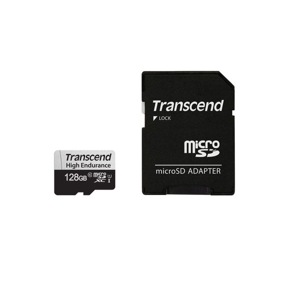 Transcend Heavy Duty TF Card 128GB UHS-I U1 Class 10 Dash Cam Security Camera with SD Card Adapter TS128GUSD350V