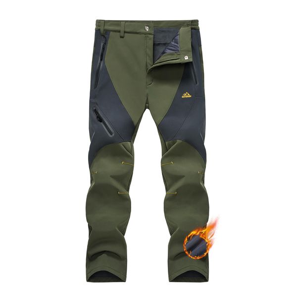 MAGCOMSEN Warm Pants Men Winter Pants Waterproof Pants Fleece Lined Pants Hiking Pants Mens Ski Pants Snowboarding Pants Green