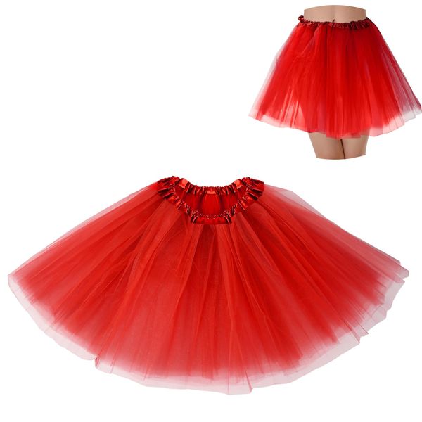 Tutus for Women Adult Tutu Tulle Skirts Costumes for Women 3 Layered Womens Red Tutu Skirts for Girls Teen Halloween Running Fairy Alien Tinkerbell Princess Peach Mike Wazowski Lilo Stitch Grinch