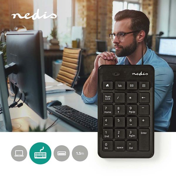 Nedis Numeric Keypad Wired with USB Plug, Black