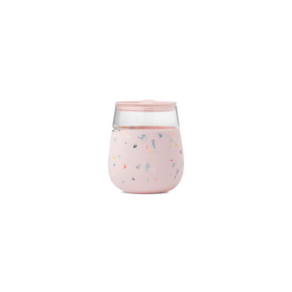 W&P Porter Wine Cocktail Glass w/Protective Silicone Sleeve Terrazzo Blush 15 Ounces On-the-Go Reusable Portable Dishwasher Safe