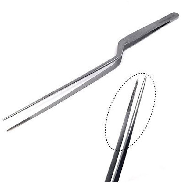 Precision Serrated Forceps Offset Handle Stainless Steel Surgical Tweezers - 12"
