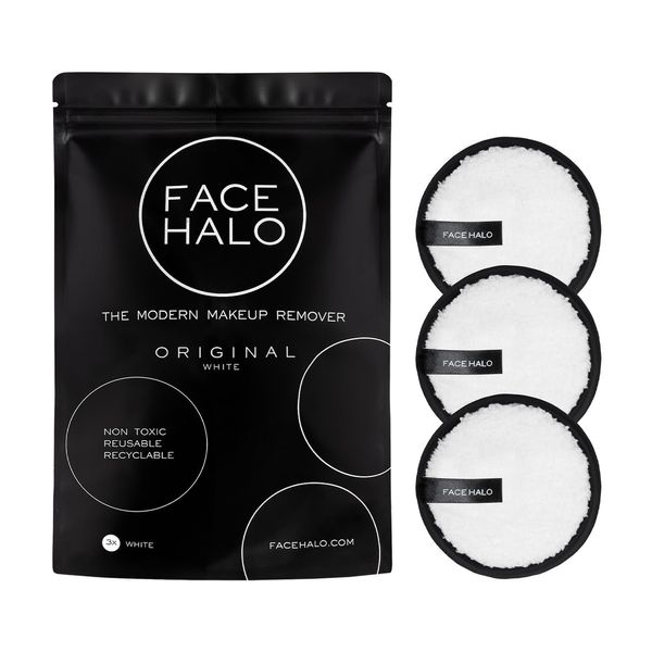 Face Halo Original Makeup Remover, Eco-Friendly, Reuseable, Vegan Friendly, White, Set of 3 (Pack of 1)