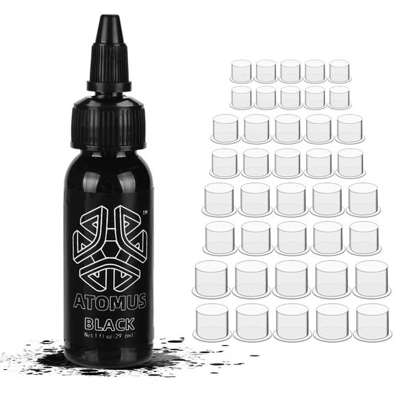 ATOMUS Tattoo Ink Black 30ml Tattoo Supply Pigment Natural Plant Pigment Permanent Makeup Tattoos Pigment with 10pcs S M L XL Pigment Ink Cups