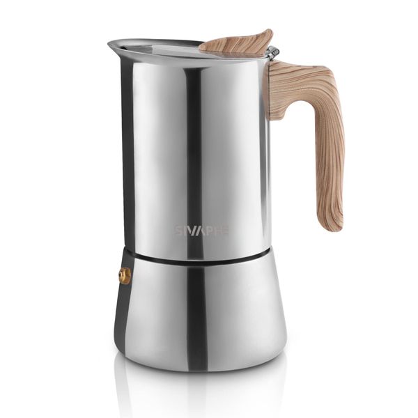 Sivaphe Moka Pot Espresso Maker, Stovetop Coffee Makers, Induction Hob Stainless Steel 6 Italian Cup 300ml 1-2 Mug