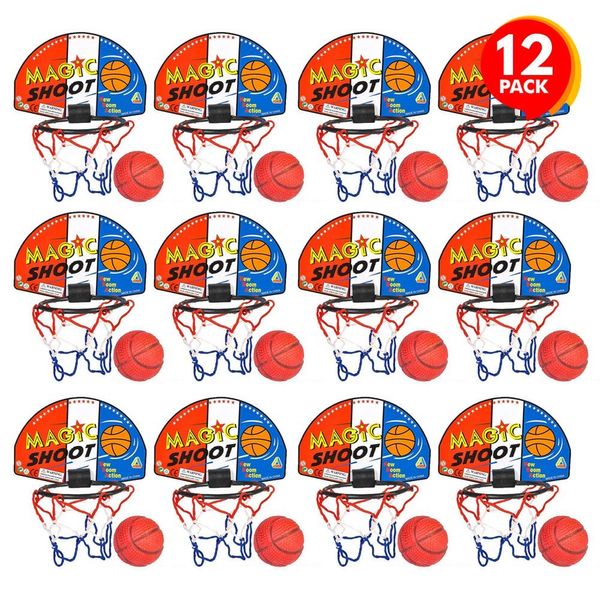 ArtCreativity Mini Basketball Game (12 Sets) Each Set Includes 1 Mini Ball, 1 Back Board Net, & Mounting Tape, Indoor Basketball Hoop for Kids, Basketball Party Favors, Best Gift for Boys and Girls