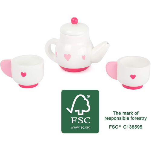 Small Foot Wooden Toys Tea Time playset includes Tea Pot with a Removable lid and Two Tea Cups for Play Kitchens Designed for Children Ages 3+, Multi (10887)