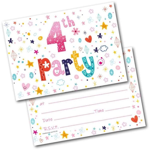 4th Birthday Party Invitations Age 4 Female Girls Childrens Pack of 20 Invites