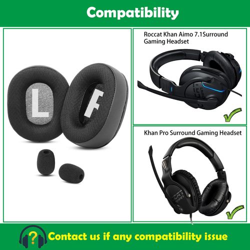 ACCOUTA Breathable Replacement Earpads Cushions Compatible with Roccat Khan Aimo 7.1 /Khan Pro Surround Gaming Headset Ear Pads with Breathable Fabric Foam