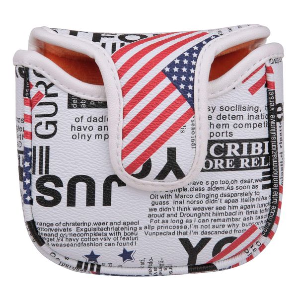 Golf Builder USA Stars and Stripes Newspaper Print Golf Club Square Mallet Putter Head Cover Mallet Cover