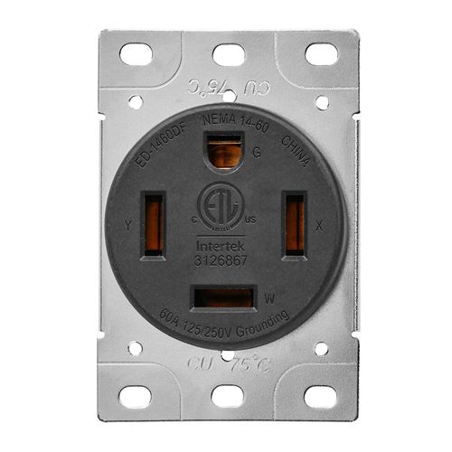 Veepeak 60 Amp 125/250 Volts Flush Mounting Receptacle Outlet 14-60R, 4 Prong Straight Blade, Industrial Grade, ETL Listed, Black