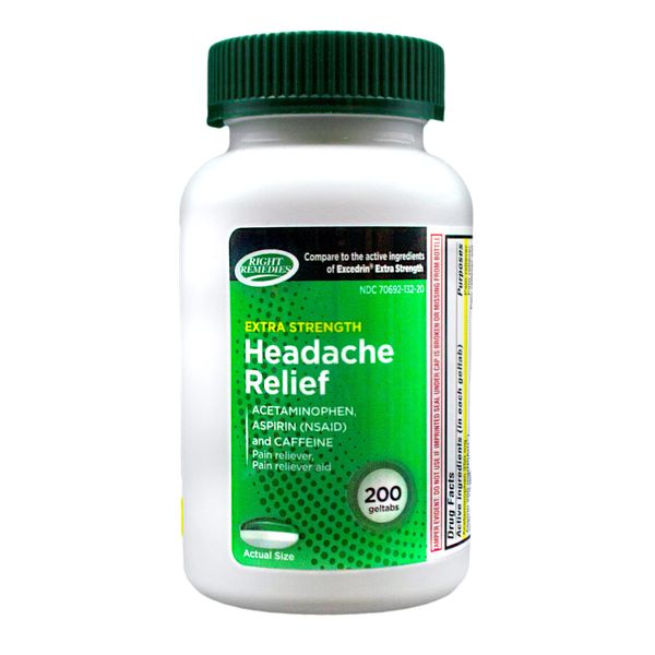 RIGHT REMEDIES Extra Strength Headache Relief Geltabs with Acetaminophen, Aspirin (NSAID) & Caffeine, Value Pack (200 Geltabs), Muscle Aches, Back & Body Pain Relief, Generic Excedrin Extra Strength