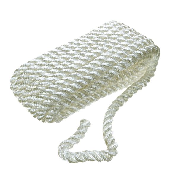 Seachoice 42561 Dock Rope for Boating - 3-Strand Twisted Nylon Dock Line, ½-Inch x 20 Feet, White