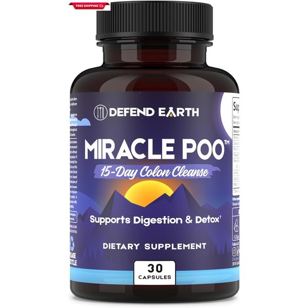 15 Day Gut Cleanse, Miracle Poo Colon Cleanse Capsules for Detox & Digestive Hea