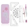 Maths Set | Compass Maths Protractor and Compass Set | Triangle Ruler Protractor Rubber Pen Geometry Sets with Storage Tin | Maths Sets for Secondary School (8Pcs Pink)