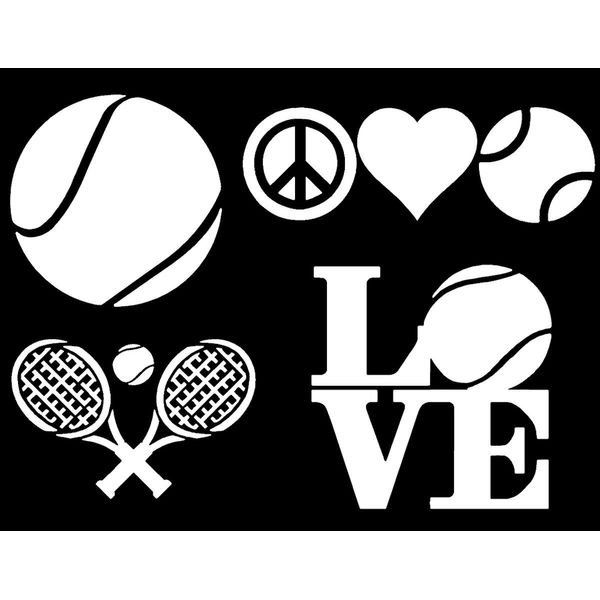 Sports Decal 4 Pack: Tennis - Assorted Decals (White)