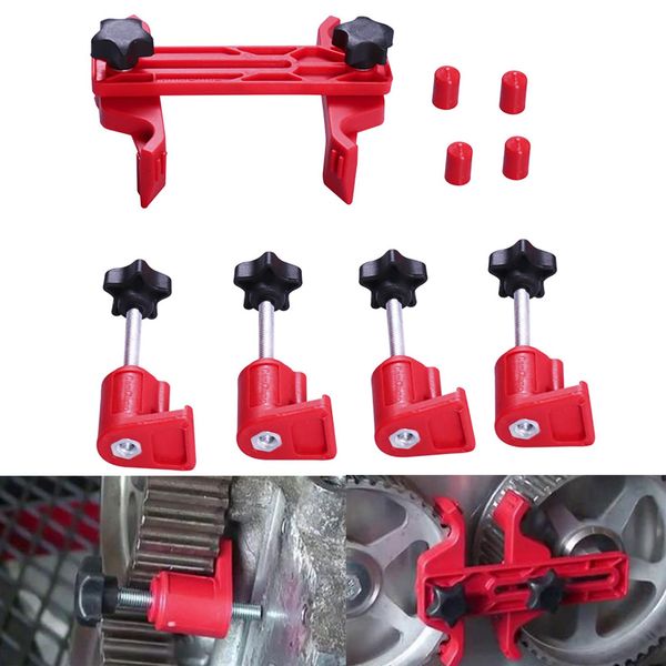 Yumfugu 9 PCS Car Main Cam Timing Sprocket Gear Locking Tool Set, Bump Locking Double Camshaft Anti-Slip Fixing Clamp, Automotive Work Protection Accessories, Suitable for Most Car Models (Red)