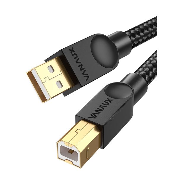 VANAUX Printer Cable USB A to B High-Speed Printer Cord Compatible with Printer,Scanner,Fax Machine,Laptop,Computer,Microphone,Midi Keyboard and More-Black (33feet/10m)