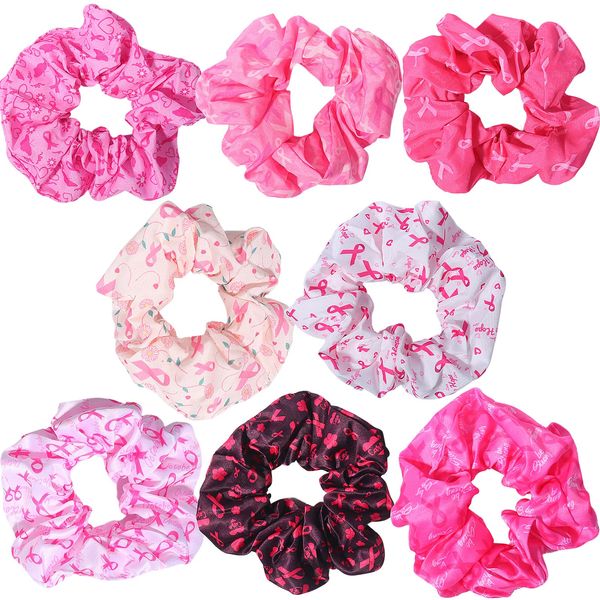 Hair Scrunchies Breast Cancer Awareness Hair Scrunchies Hair Bands Pink Ribbon Cheerleading Bows Ponytail Holder Cheerleader Elastic Band Ponytail Holder for Women Girls Hair Styling Decor 8PCS