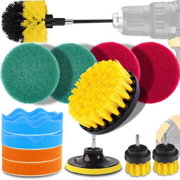 Electric Cleaning Brush Drill Brush 15pcs Cleaning Brush Set GOH DODD Car Wash Brush Rotating Brush with Extension Rod for Toilet, Bathtub, Bathtub, Bathroom, Kitchen, Floor, Tile, Carpet, Car, Tire