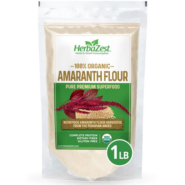 HerbaZest Amaranth Flour Organic - 1 LB - USDA Certified, Vegan & Gluten Free Superfood - Perfect for Baked & Non-Baked Goods, Savory Dishes & More