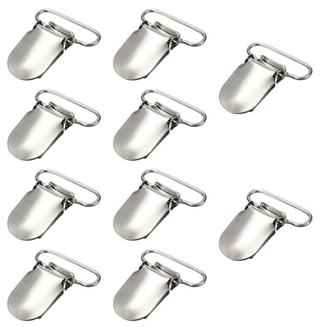 LEEQBCR 10 Stück Scnullerkettenclips, Schnuller Clips, Klipp Schnullerkette, Metall Hosenträger Clips, Silber Entenschnabel Form einfügen Schnuller Halter Hosenträger Clip Riemen Schnalle, Silber