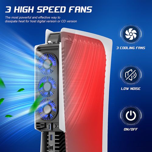 QYCHHJ Cooling Fan for PS5 Cooler Fan for PS5 Accessories with LED Light and 3.0 USB Ports Fan Cooling Fan Compatible with PS5 host digital version or CD version
