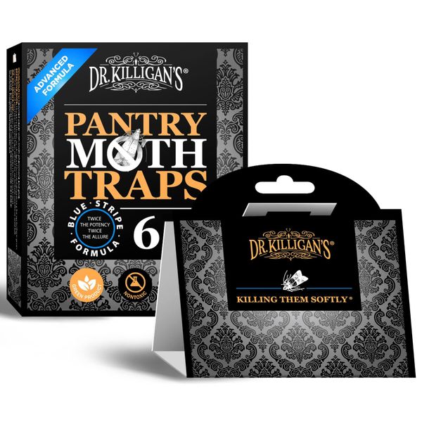 Dr. Killigan's Premium Pantry Food Moth Traps | Moth Killer | Safe, Non-Toxic Moth Catcher with No Insecticides | How to Get Rid of Moths in Your Kitchen | Organic (6, Black)