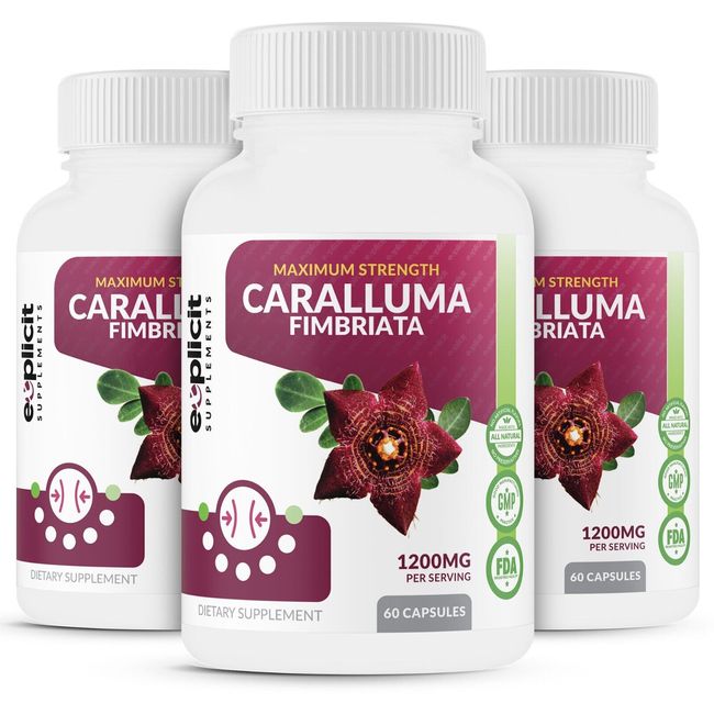 Pure Caralluma Fimbriata 1200mg Max Strength – for Men & Women  – 3 Pack