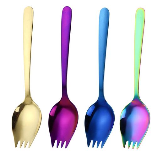 JUCOXO Sporks 4 Pack Stainless Steel Sporks 5.9 inch Spork Spoon for Ice Cream Spoon Salad Forks, Fruit Appetizer Dessert Spoons (Multicolor)
