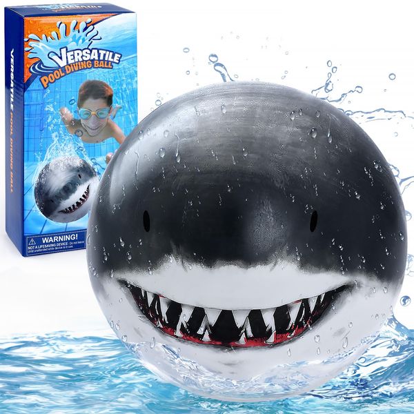 WeeHomm Shark Swimming Pool Diving Ball for Kids Ages 8-12, Swimming Pool Balls Toys with Air Pump & Hose Adapter for Underwater Passing Dribbling, Beach Ball Games Gift for Teens Adults