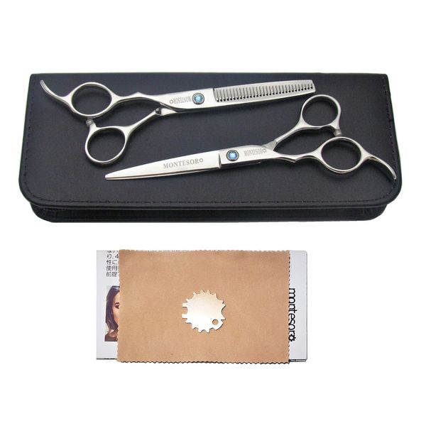 Montesoro 6-Piece Hair Cutting Scissors, For Left Handed, Self-Cut, Rust Resistant, Premium Material (6 Inch Scissors, 6 Inch 10% Thening)