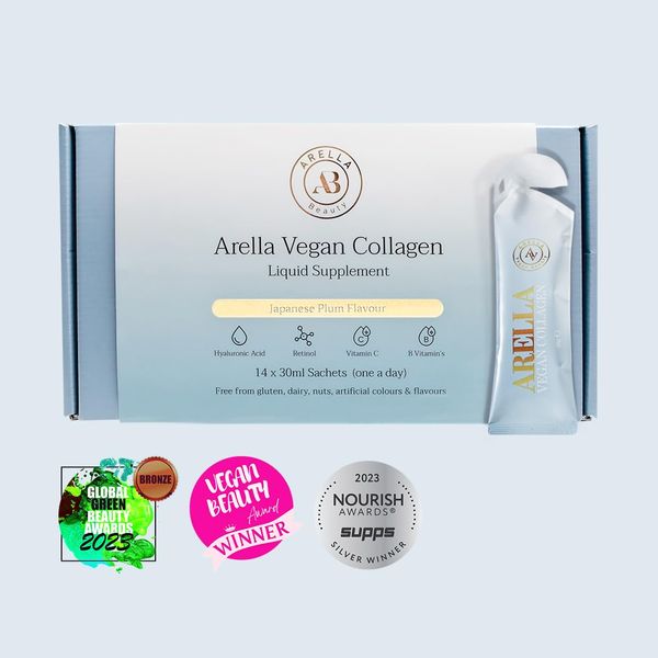 Arella Beauty Vegan Liquid Collagen Supplement - Japanese Plum Flavour - 14 x 30 ml Vegan Collagen Sachets per Box