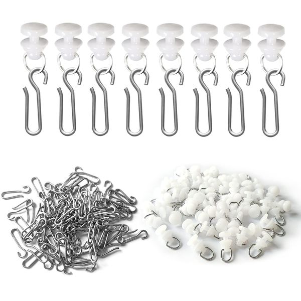 80 Pcs Curtain Hooks Curtain Track Glider Hooks Stainless Steel Shower Curtain Hooks S-Shaped Curtain Hooks with Bendable Curtain Track Pulley for Door Curtain Window Curtain Bathroom