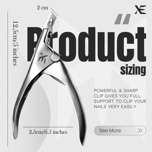 XE Stainless Steel False Nail Tip Clipper – Professional Nail Extension Clipper with Disposable Nail file, Manicure Pedicure Acrylic, Gel Nail Trimmer - Ideal Nail Art Cutter Tool