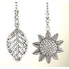 Two-Piece Silvery Metal Ceiling Fan Pulls Sunflower and Leaf Nature Set