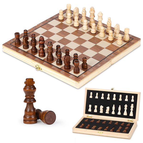 Hnyoou Magnetic Wooden Chess Set,Chess Board Set,Portable Storage Folding Board,Chess Board Set Game for Kids/Children/Adults,Log (29 * 29cm)