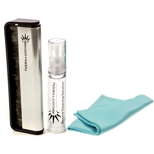 Vinyl Record Cleaning Brush Set - Carbon Fiber Brush, Microfiber Cloth and Anti-Static Solution Kit by Record-Happy. Keep Your Prized Album Collection Like New