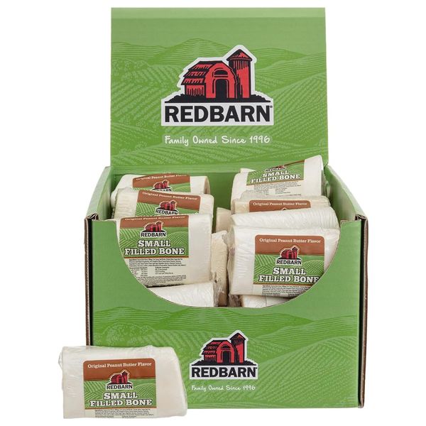 Redbarn Small Filled Dog Bones, Peanut Butter Flavor - Long Lasting Stuffed Femur Chew Treat Made in USA for Aggressive Chewers - Case of 20 Bones