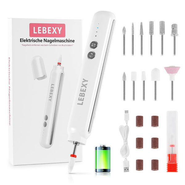 LEBEXY Electric Nail Cutter Manicure Pedicure Wireless Set | Nail File Cutter Grinding Polisher for Gel Nails | Nail Milling Machine Nail Drill | 15000 rpm Rechargeable for Cuticles Shellac Acrylic