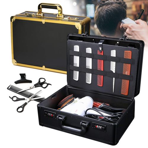CNCEST Double Layer Stylist Suitcase, Hairdresser Travel Case Carrying Case Beauty Salon Toolbox Tissue Scissors Trimmer Blade Scissors Comb Brush with Combination Lock