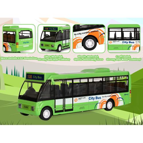 Crelloci City Bus Toy for Kids, Die Cast City Stagecoach Buses Pull Back Play Vehicle with Sound and Light Up Metal Cars Model for Boys Girls Age 3+ Years Old