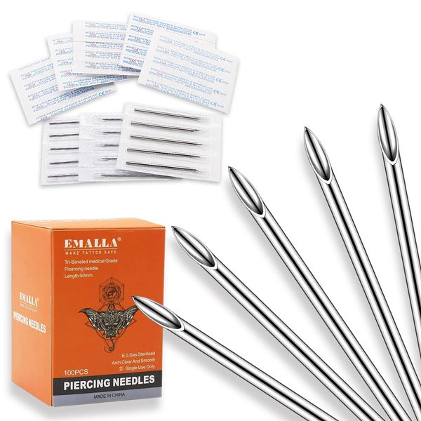 Piercing Needles - 100pcs Piercing Needles 14G Stainless Steel Hollow Needles for All Piercings Disposable Ear Nose Lip Tongue Navel Nipple Piercing