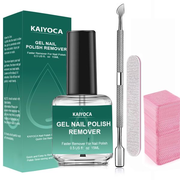 KAIYOCA Nail Polish Remover, Gel Nail Polish Remover with Kit, with Cuticle Pusher+ Nail Wipes+ Sand Files, Quickly & Easily Removes Gel Nail Polish Within 3-5 Minutes