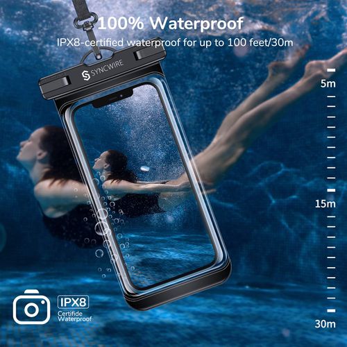 Syncwire Waterproof Mobile Phone Case, Pack of 2 Underwater Mobile Phone Case, 7 Inch Waterproof Mobile Phone Case with Side Buttons, Seamless Design for iPhone 14 13 12 11 Pro XS Max Mini SE XR X 8