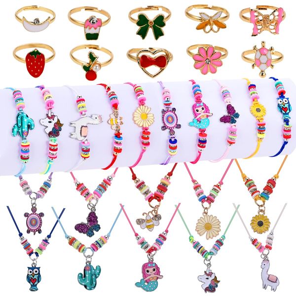 Faburo 30pcs Kids Jewelry for Girls, Little Girls Jewelry Set Kids Unicorn Necklace Bracelet Ring, Kid Jewelry Costume Jewelry for Girls, Childrens Jewelry for Girl Birthday Gift(Cute)