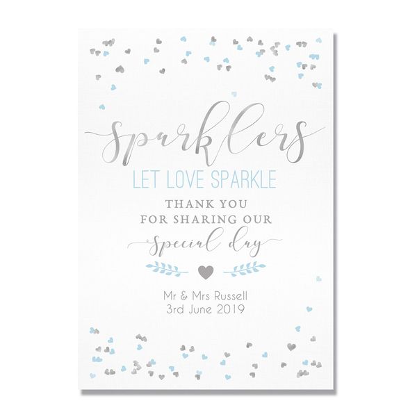 Personalised Wedding Sparklers Sign in Light Blue and Silver Effect (SLB19)